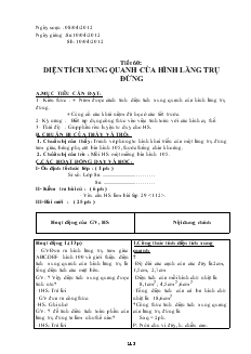 Giáo án Hình học lớp 8 năm học 2011- 2012 Tiết 60: Diện tích xung quanh của hình lăng trụ đứng