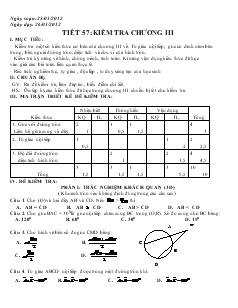 Giáo án Hình học lớp 9 - Tiết 57: Kiểm tra chương III