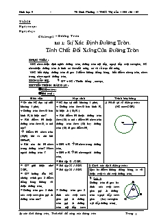 Giáo án môn Hình học khối 9 - Bài 1: Sự xác định đường tròn, tính chất đối xứng của đường tròn