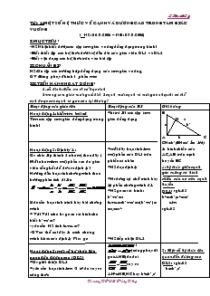 Giáo án môn Hình học khối 9 - Chương I - Tiết 1: Một số hệ thức về cạnh và đường cao trong tam giác vuông