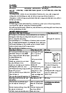Giáo án môn Hình học khối 9 - Chương IV - Tiết 58: Hình trụ, diện tích xung quanh và thể tích của hình trụ