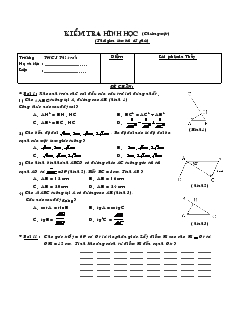 Giáo án môn Hình học khối 9 - Kiểm tra Hình học (chương một)