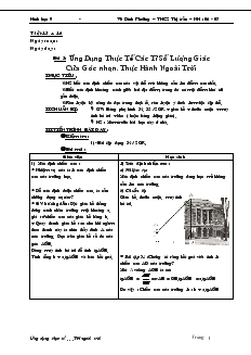 Giáo án môn Hình học khối 9 - Tiết 15, 16 - Bài 5: Ứng dụng thực tế các tỉ số lượng giác của góc nhọn. thực hành ngoài trời