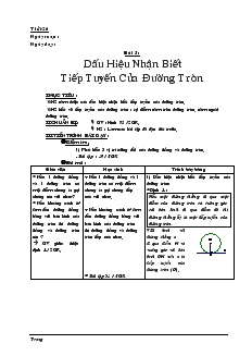 Giáo án môn Hình học khối 9 - Tiết 26 - Bài 5: Dấu hiệu nhận biết tiếp tuyến của đường tròn