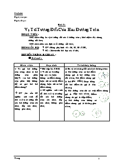 Giáo án môn Hình học khối 9 - Tiết 30 - Bài 7: Vị trí tương đối của hai đường tròn