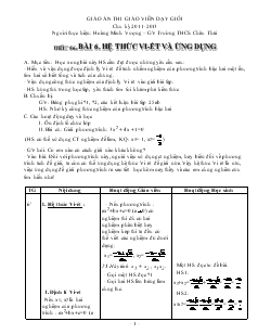 Giáo án thi giáo viên dạy giỏi Tiết 56 - Bài 6: Hệ thức vi-Ét và ứng dụng