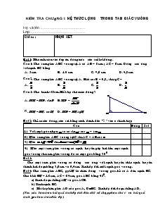 Kiểm tra chương I: Hệ thức lượng trong tam giác vuông