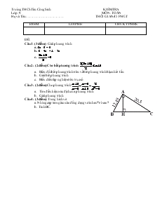 Kiểm tra môn: Toán lớp 9 - Trường THCS Tân Công Sính