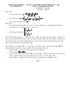 Kỳ thi tuyển sinh lớp 10 năm học 2011 – 2012 môn: Toán (không chuyên)
