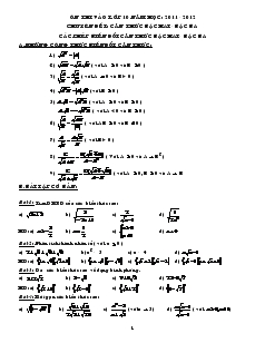 Ôn thi vào lớp 10 năm học: 2011 - 2012 - Chuyên đề I: Căn thức bậc hai - bậc ba các phép biến đổi căn thức bậc hai - bậc ba