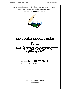 Sáng kiến kinh nghiệm: Một số phương pháp giải phương trình nghiệm nguyên