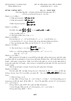 Thi tuyển sinh vào lớp 10 THPT năm học 2013 – 2014 môn thi: Toán học