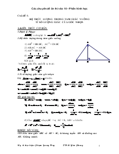 Các Chuyên đề ôn thi vào 10 - Phần hình học
