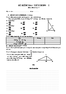 Đề kiểm tra 1 tiết chương I môn: Hình học 9