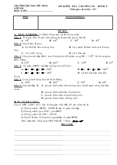 Đề kiểm tra chương III – Hình 9 trường THCS Duyên Thái