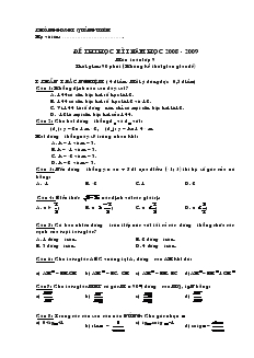 Đề thi học kì I năm học 2008 - 2009 môn Toán lớp 9