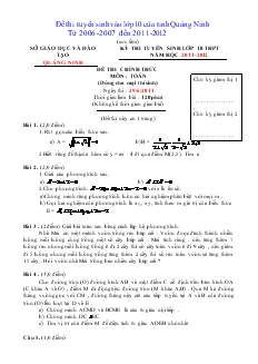 Đề thi tuyển sinh vào lớp10 của tinh Quảng Ninh Từ 2006 -2007 đến 2011-2012