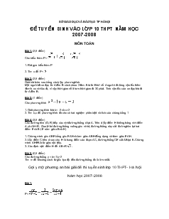 Đề tuyển sinh vào lớp 10 THPT năm học 2007-2008 môn Toán