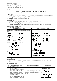 Giáo án Đại số 9 - Tiết 12 : Rút gọn biểu thức chứa căn bậc hai
