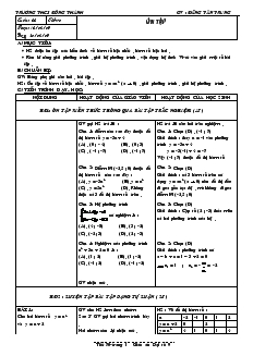 Giáo án Đại số 9 - Trường THCS Đông Thành- Tuần 33 - Tiết 70 : Ôn tập