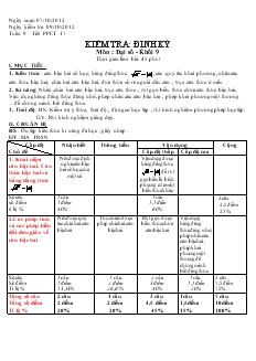 Giáo án Đại số 9 - Tuần 9 - Tiết 17 : Kiểm tra định kỳ môn : đại số - Khối 9