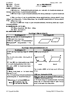 Giáo án Hình học 8 Trường THCS TT Thanh Sơn - Tiết 10 : Hình bình hành