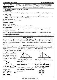 Giáo án Hình học lớp 9 - Một số hệ thức về cạnh và đường cao trong tam giác vuông (tiết 1) - Trường THCS Đông Thành