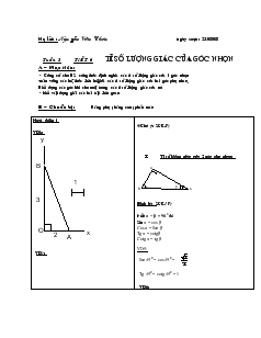 Giáo án Hình học lớp 9 - Nguyễn Văn Châu - Tiết 6: Tỉ số lượng giác của góc nhọn