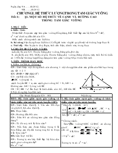 Giáo án Hình học lớp 9 - Tiết 1 đến tiết 19 năm 2012