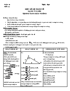 Giáo án Hình học lớp 9 - Tiết 11: Một số hệ thức về cạnh và góc trong tam giác vuông