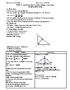 Giáo án Hình học lớp 9 - Tiết 2: Một số hệ thức về cạnh và đường cao trong tam giác giác vuông