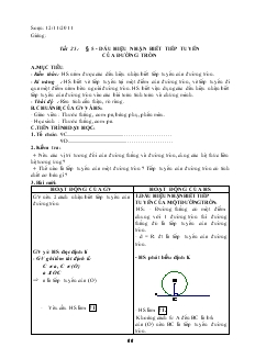 Giáo án Hình học lớp 9 - Tiết 25: Dấu hiệu nhận biết tiếp tuyến của đường tròn