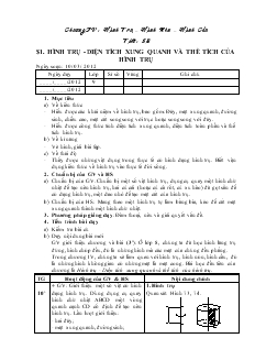 Giáo án Hình học lớp 9 - Tiết 58, 59: Hình trụ - Diện tích xung quanh và thể tích của hình trụ