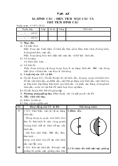 Giáo án Hình học lớp 9 - Tiết 63, 64: Hình cầu, diện tích mặt cầu và thể tích hình cầu