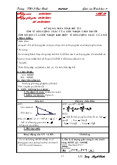 Giáo án Hình học lớp 9 - Trường THCS Đại Bình - Tiết 9, 10: Sử dụng máy tính bỏ túi tèm tỉ số lượng giác của góc nhọn cho trước tèm số đo của góc nhọn khi biết tỉ số lượng giac của nó