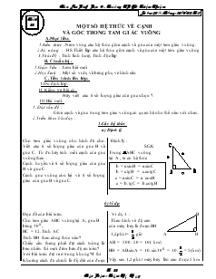 Giáo án Hình học lớp 9 - Trường THCS Triệu Thuận - Tiết 11: Một số hệ thức về cạnh và góc trong tam giác vuông