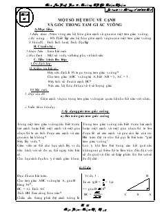 Giáo án Hình học lớp 9 - Trường THCS Triệu Thuận - Tiết 12: Một số hệ thức về cạnh và góc trong tam giác vuông