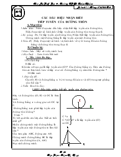 Giáo án Hình học lớp 9 - Trường THCS Triệu Thuận - Tiết 26: Các dấu hiệu nhận biết tiếp tuyến của đường tròn