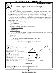 Giáo án Hình học lớp 9 - Trường THCS Triệu Thuận - Tiết 5: Tỉ số lượng giác của góc nhọn