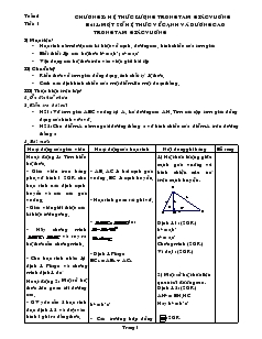 Giáo án Hình học lớp 9 - Tuần 1 - Tiết 1, 2: Một số hệ thức về cạnh và đường cao trong tam giác vuông