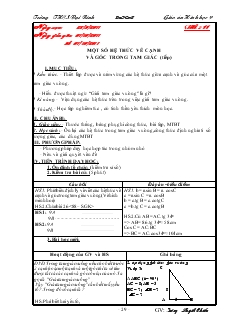 Giáo án môn Hình học 9 - Tiết 11, 12: Một số hệ thức về cạnh và gểc trong tam giác - Trường THCS Đại Bình