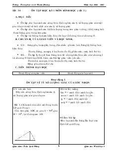 Giáo án môn Hình học 9 - Tiết 34: Ôn tập học kỳ I môn Hình học