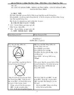 Giáo án môn Hình học 9 - Tiết 44: Góc có đỉnh ở bên trong đường tròn, góc có đỉnh ở bên ngoài đường tròn