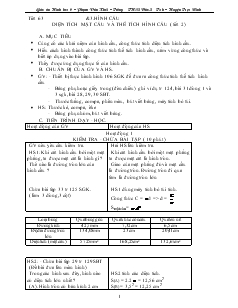 Giáo án môn Hình học 9 - Tiêt 63: Hình cầu diện tích mặt cầu và thể tích hình cầu (tiết 2)