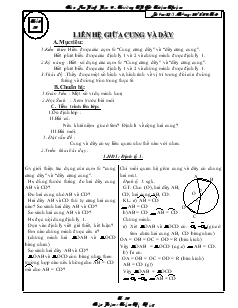 Giáo án môn Hình học 9 - Trường THCS Triệu Thuận - Tiết 39: Liên hệ giữa cung và dây