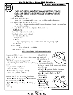 Giáo án môn Hình học 9 - Trường THCS Triệu Thuận - Tiết 44: Góc có đỉnh ở bên trong đường tròn. góc có đỉnh ở bên ngoài đường tròn