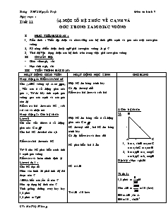 Giáo án môn Hình học khối 9 - Chương I - Trường THCS Nguyễn Trực - Tiết 11: Một số hệ thức về cạnh và góc trong tam giác vuông