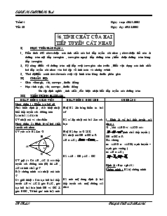 Giáo án môn Hình học khối 9 - Chương II - Trường THCS Lạc Xuân - Tiết 28: Tính chất của hai tiếp tuyến cắt nhau