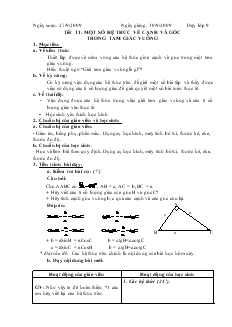 Giáo án môn Hình học khối 9 - Tiết 11: Một số hệ thức về cạnh và góc trong tam giác vuông