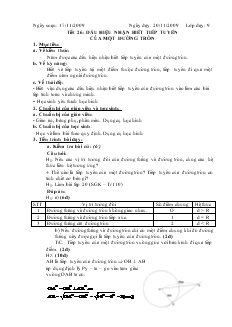 Giáo án môn Hình học khối 9 - Tiết 26: Dấu hiệu nhận biết tiếp tuyến của một đường tròn